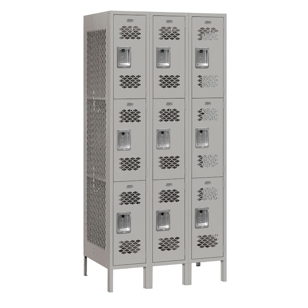 Wardrobe Locker, 36" W, 18" D, 78" H, (3) Wide, (9) Openings, Gray